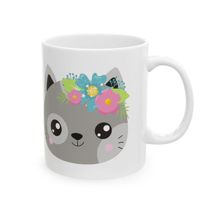Cute Floral Cat Ceramic Mug  11oz   Item #451503