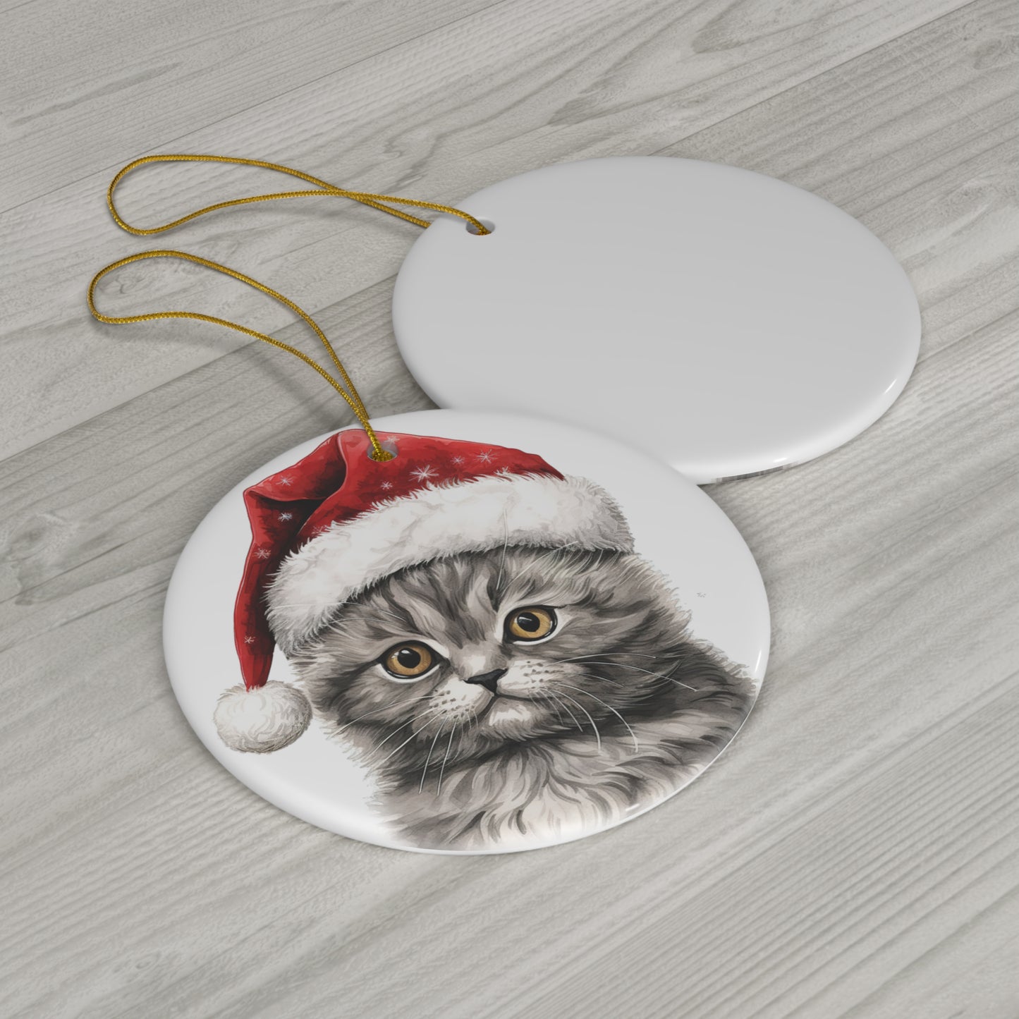 Ceramic Ornament - Selkirk Rex Kitten With Santa Hat      Item #718783