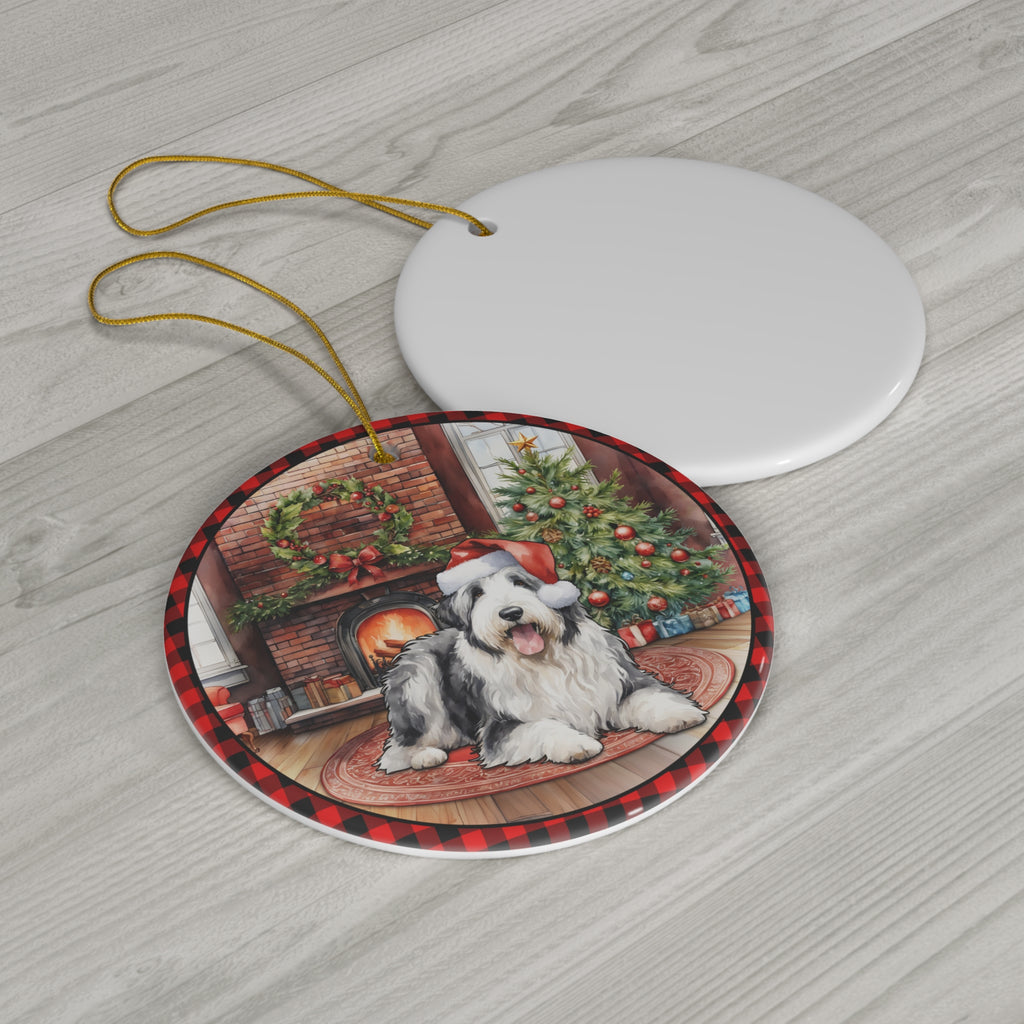 Old English Sheepdog Christmas Dog Ceramic Disc Ornament         Item #4548251