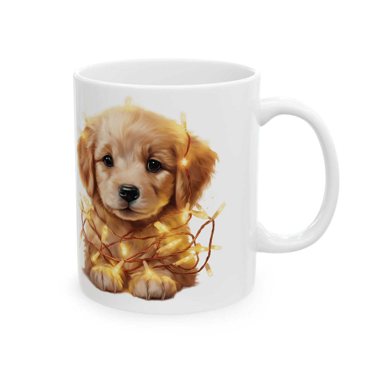 Festive Puppy In Lights Christmas Mug – Holiday Dog Lover Coffee Cup 11oz  Item #85582