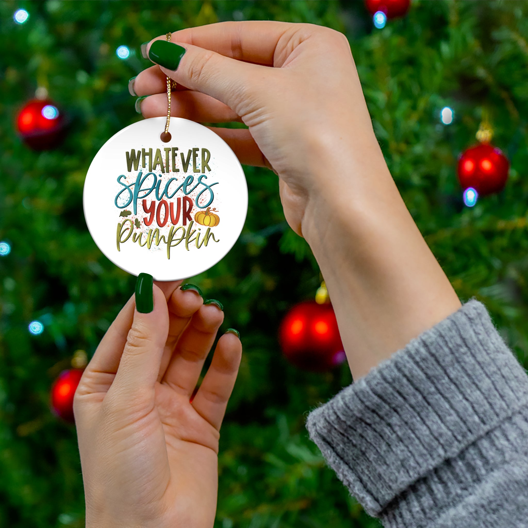 Whatever Spices Your Pumpkin Ceramic Disc Ornament     Item #2650277