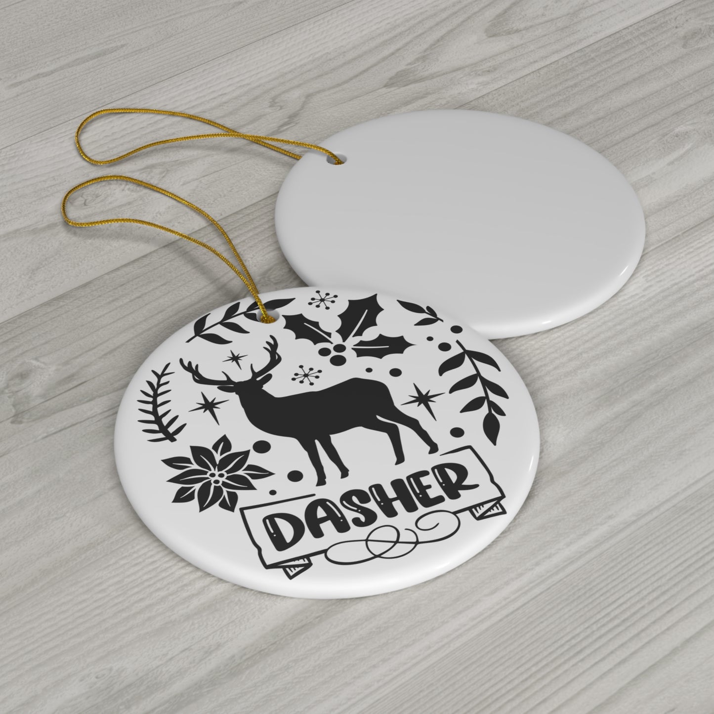 Dasher Ceramic Disc Ornament          Item #9450007