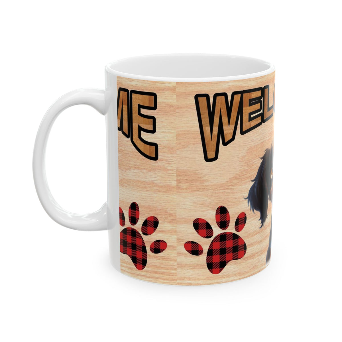 Welcome Dog Mug – Cute Paw Print Ceramic Coffee Cup 11oz   Item #34429