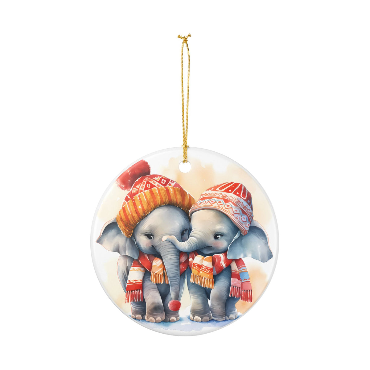 Adorable Winter Elephant Friends Ceramic Ornament    Item #604566