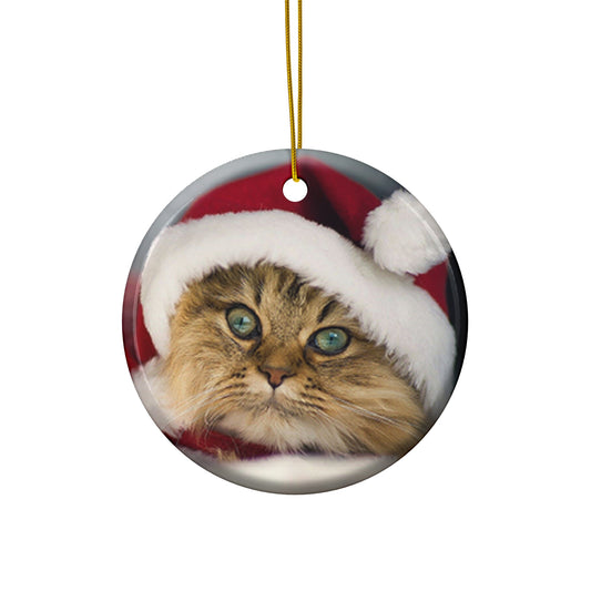 Christmas Cat Ceramic Disc Ornament         Item #804973