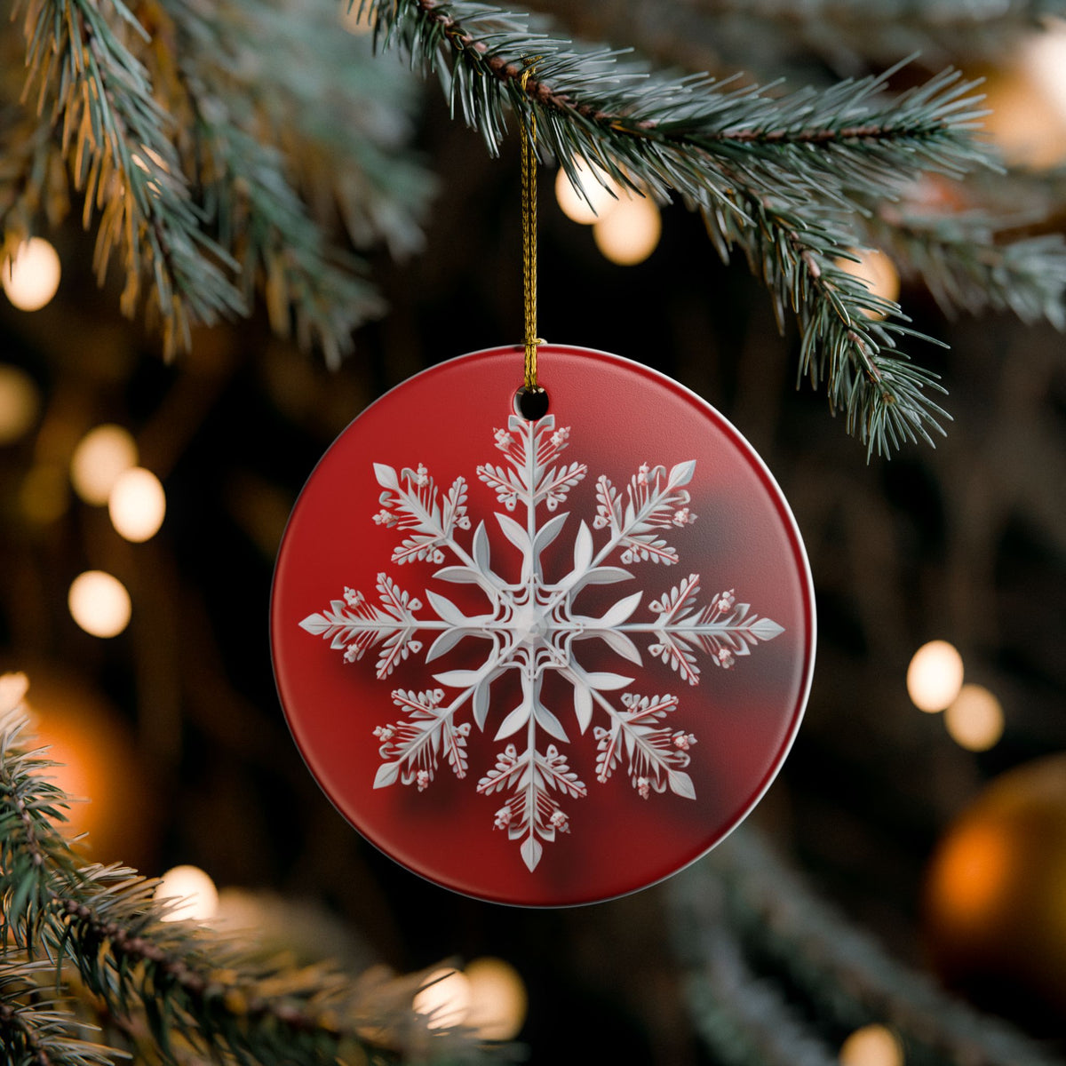 Red Snowflake Ceramic Christmas Ornament   Item #56236