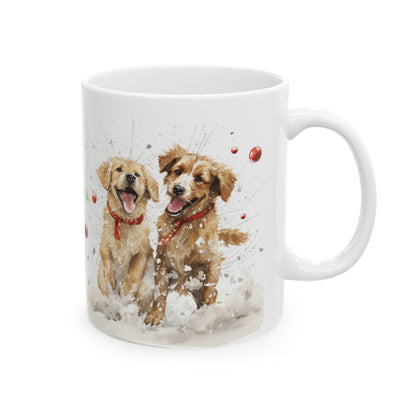 Playful Dogs Red Berry Christmas Ceramic Mug 11oz   Item #439414