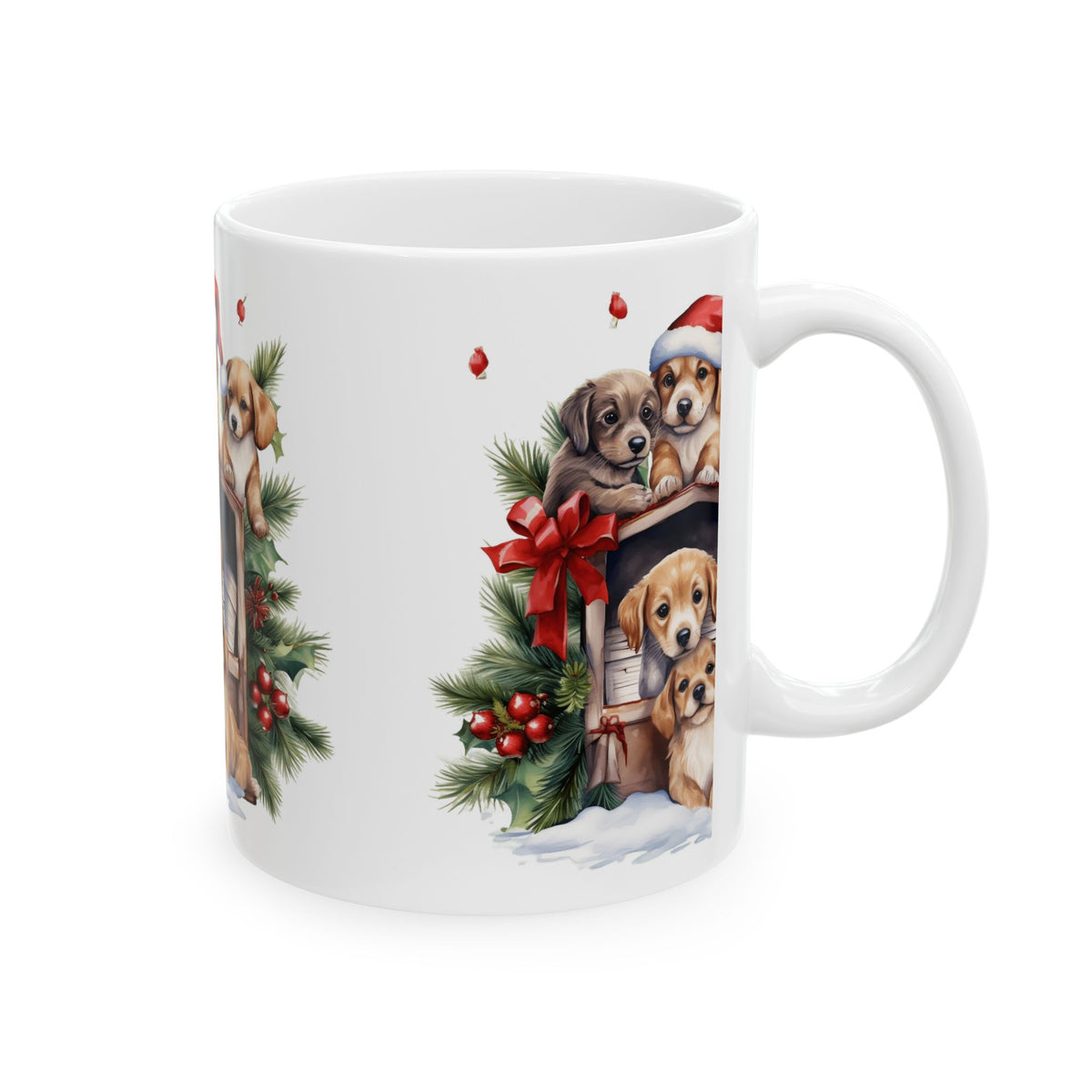 Christmas Puppies Ceramic Mug — Cute Holiday Dogs 11oz   Item #795923