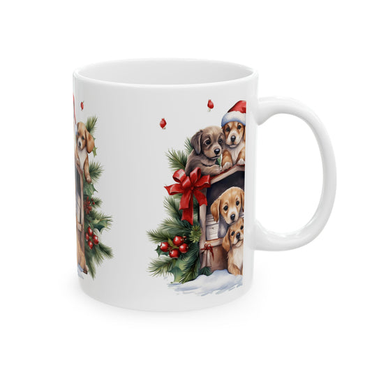 Christmas Puppies Ceramic Mug — Cute Holiday Dogs 11oz   Item #795923