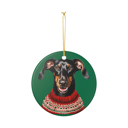 Festive Dog With Christmas Sweater Ceramic Ornament  Item #179925