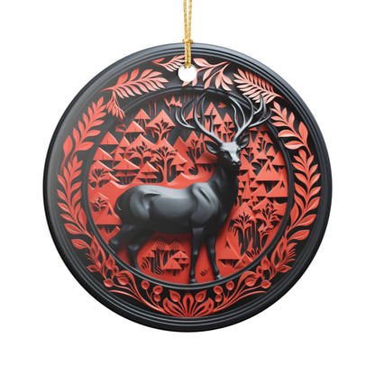 Ceramic Reindeer Forest Ornament – Rustic Christmas Tree Decoration   Item #76427