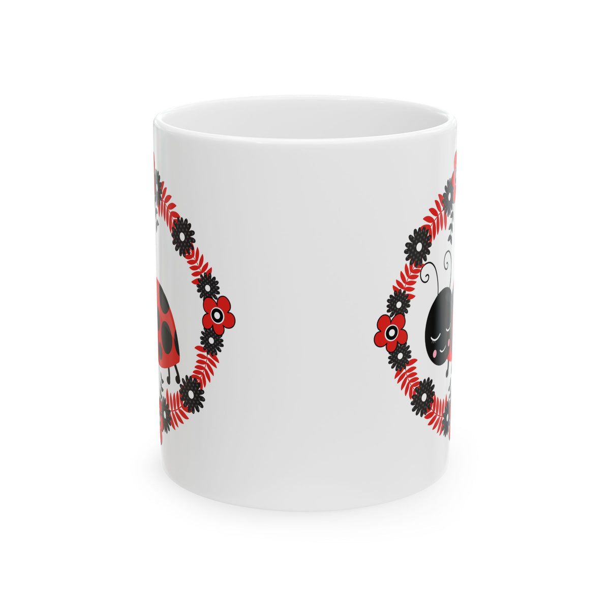 Floral Ladybug Ceramic Mug – Floral Coffee Cup 11oz    Item #311495
