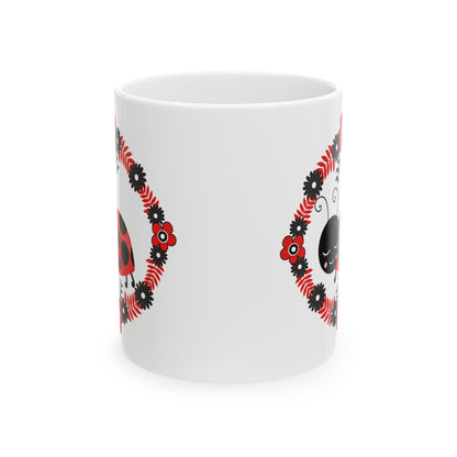 Floral Ladybug Ceramic Mug – Floral Coffee Cup 11oz    Item #311495