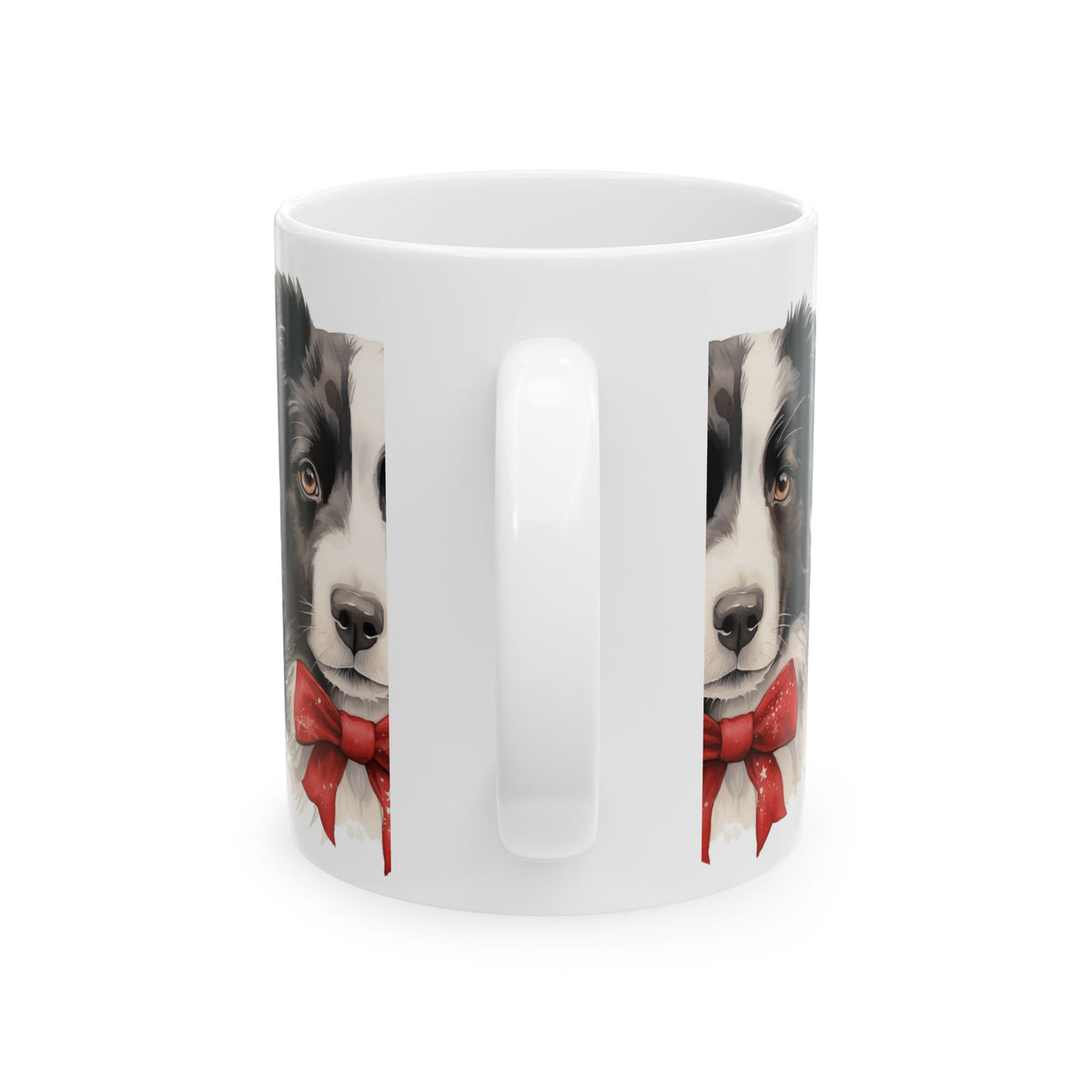 Border Collie Mug with Red Bow — Cute Dog Christmas Coffee Cup 11oz  Item #522897