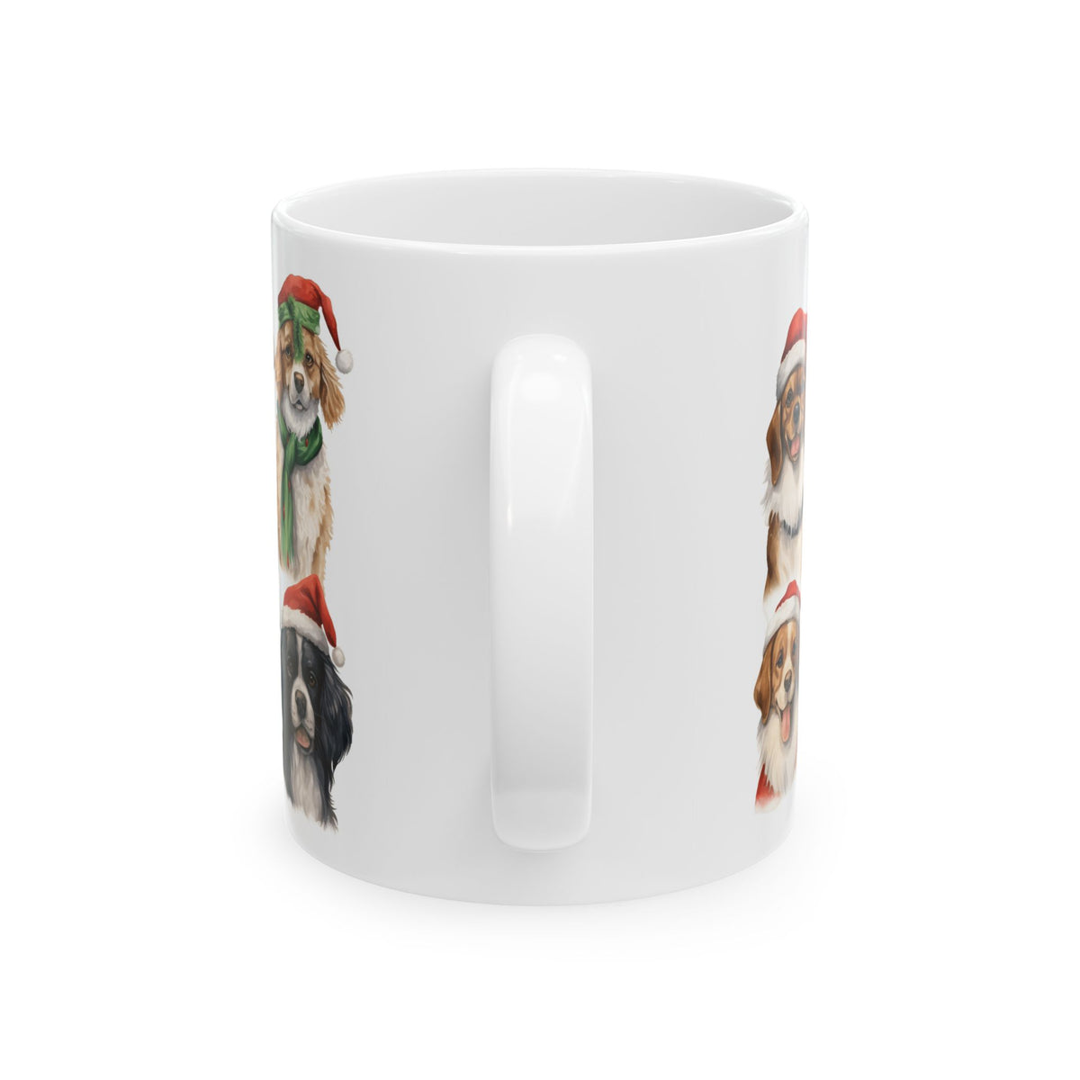 Christmas Dog Mug — Festive Puppies in Santa Hats Ceramic Coffee Cup 11oz   Item #892253