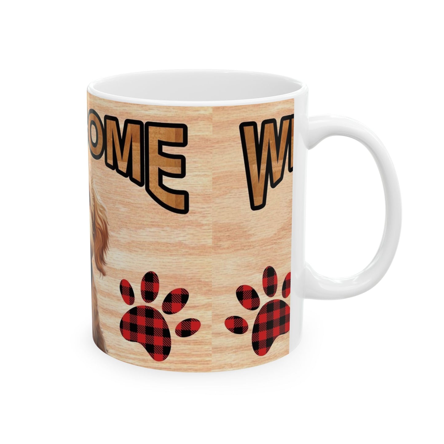 Welcome Dog Illustration Ceramic Mug – Cute Paw Print Coffee Cup 11oz    Item #541008