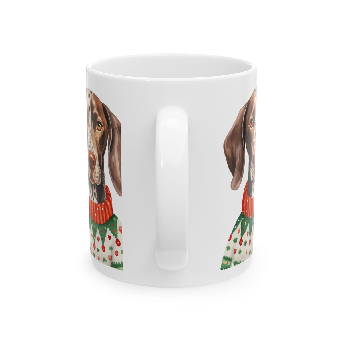 Holiday German Shorthaired Pointer Mug — Dog in Festive Sweater Ceramic Coffee Cup 11oz Item #123207