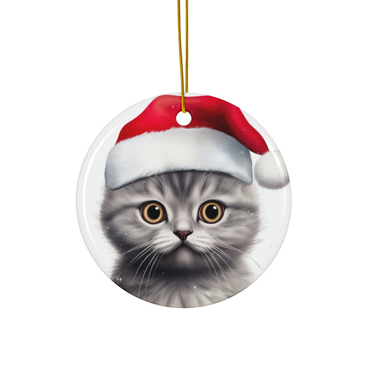 Ceramic Ornament - Scottish Fold Kitten With Santa Hat      Item #6030582