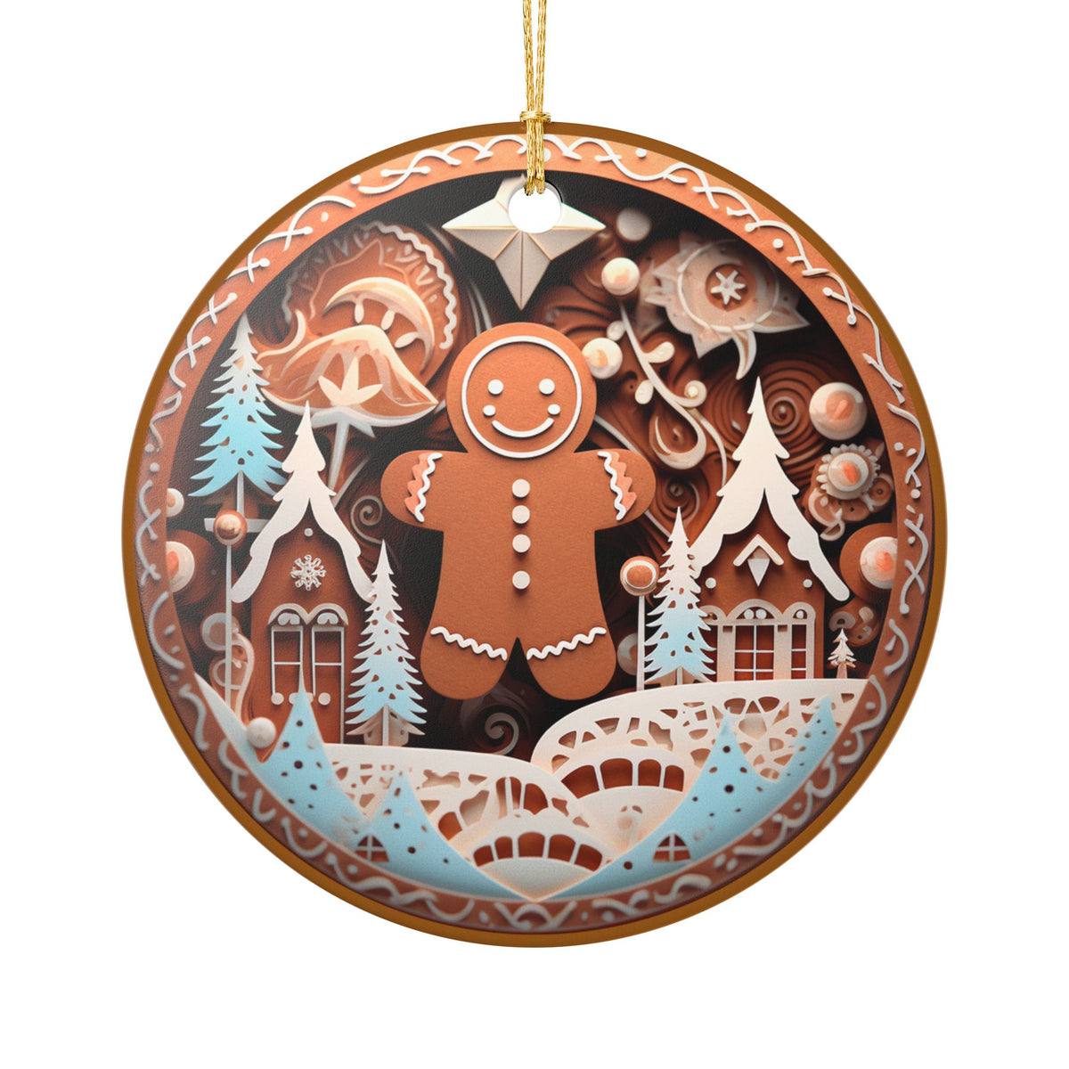 Ceramic Christmas Ornament – Gingerbread Winter Wonderland Holiday Tree Decoration   Item #935058