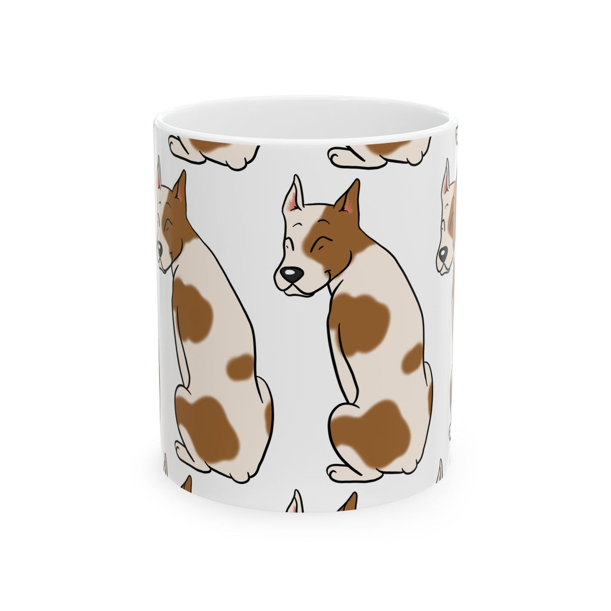 Brown and White Dog Pattern Ceramic Mug — Cute Pet Lover Coffee Cup 11oz   Item #614251