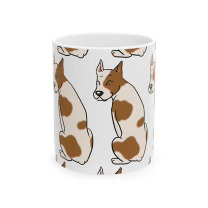 Brown and White Dog Pattern Ceramic Mug — Cute Pet Lover Coffee Cup 11oz   Item #614251