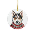Dog With Christmas Sweater Ceramic Disc Ornament                Item #9447457