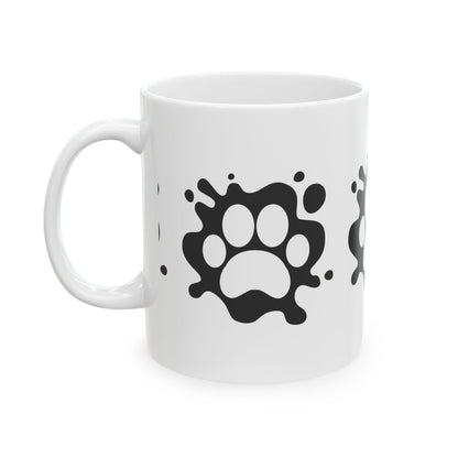 Paw Splash Ceramic Mug – Cute Black Paw Print Coffee Cup 11oz   Item #58515