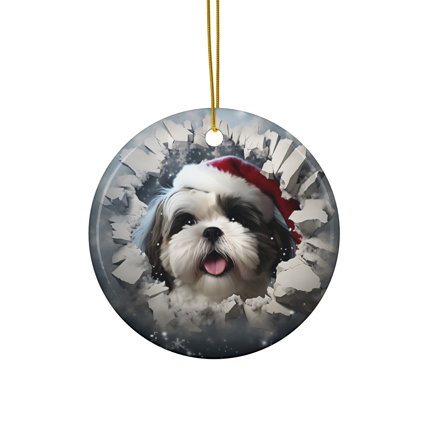 3D Dog With Santa Hat Breaking Out Ceramic Disc Ornament           Item #7255404