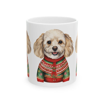 Cute Dog in Christmas Sweater Ceramic Mug — Holiday Pet Coffee Cup 11oz   Item #418967