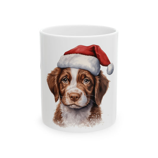 Christmas Puppy Mug – Brown Dog in Santa Hat Ceramic Coffee Cup 11oz   Item #91917