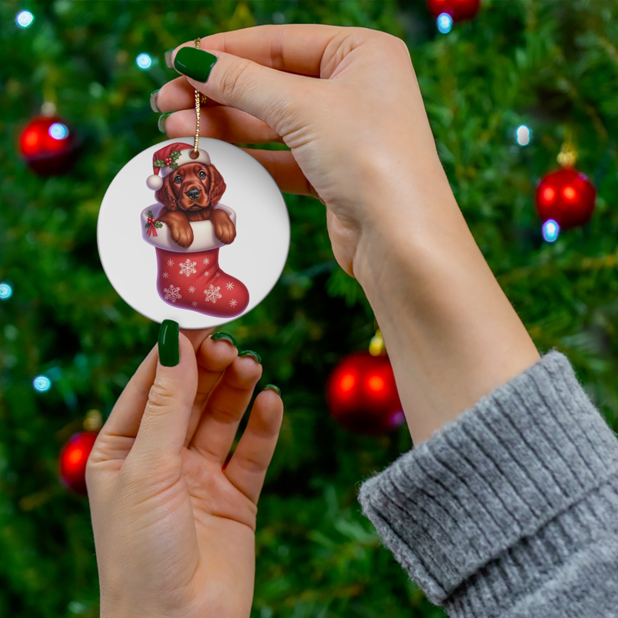 Ceramic Ornament - Irish Setter Christmas Stocking     Item #2105719 - Buckshot's Bargain Barn