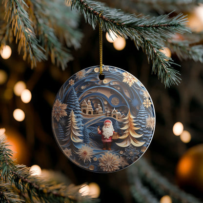Ceramic Christmas Ornament with Santa and Winter Village Design   Item #768646