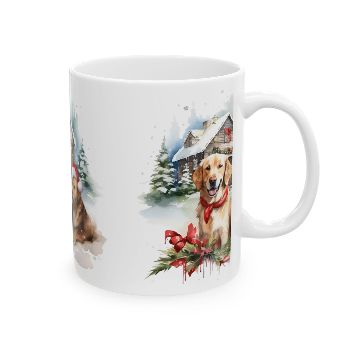 Christmas Golden Retrievers Ceramic Mug — Festive Dog Holiday Coffee Cup 11oz  Item #674291