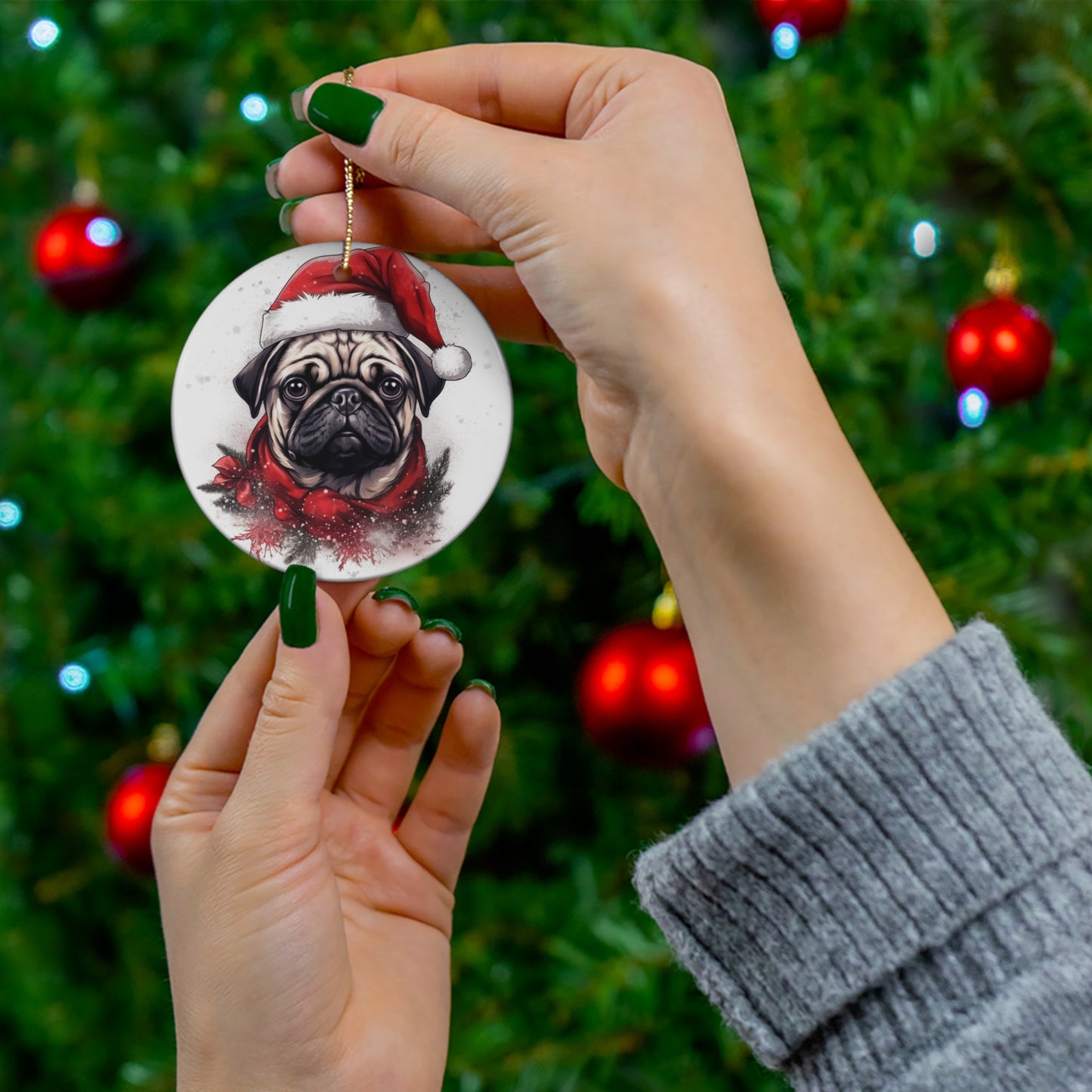 Ceramic Ornament - Christmas Pug Dog   Item #1521823