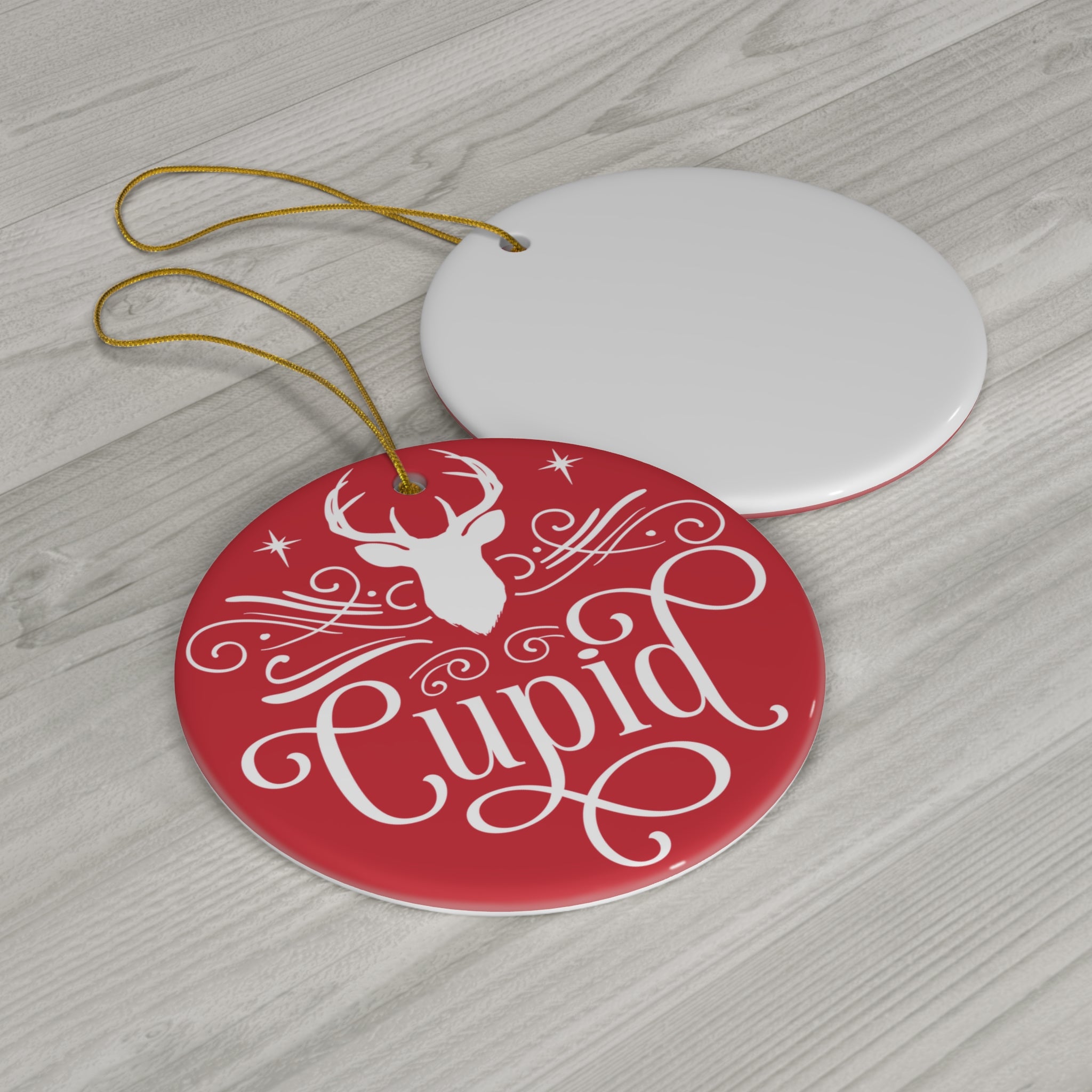 Cupid Reindeer Ceramic Disc Ornament      Item #2549645 - Buckshot's Bargain Barn