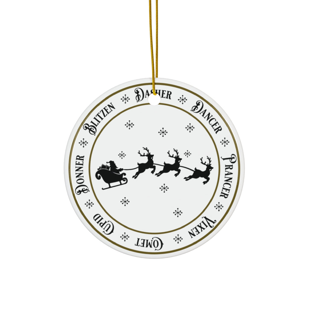Santa Sleigh Reindeer Ceramic Disc Ornament           Item #1056987