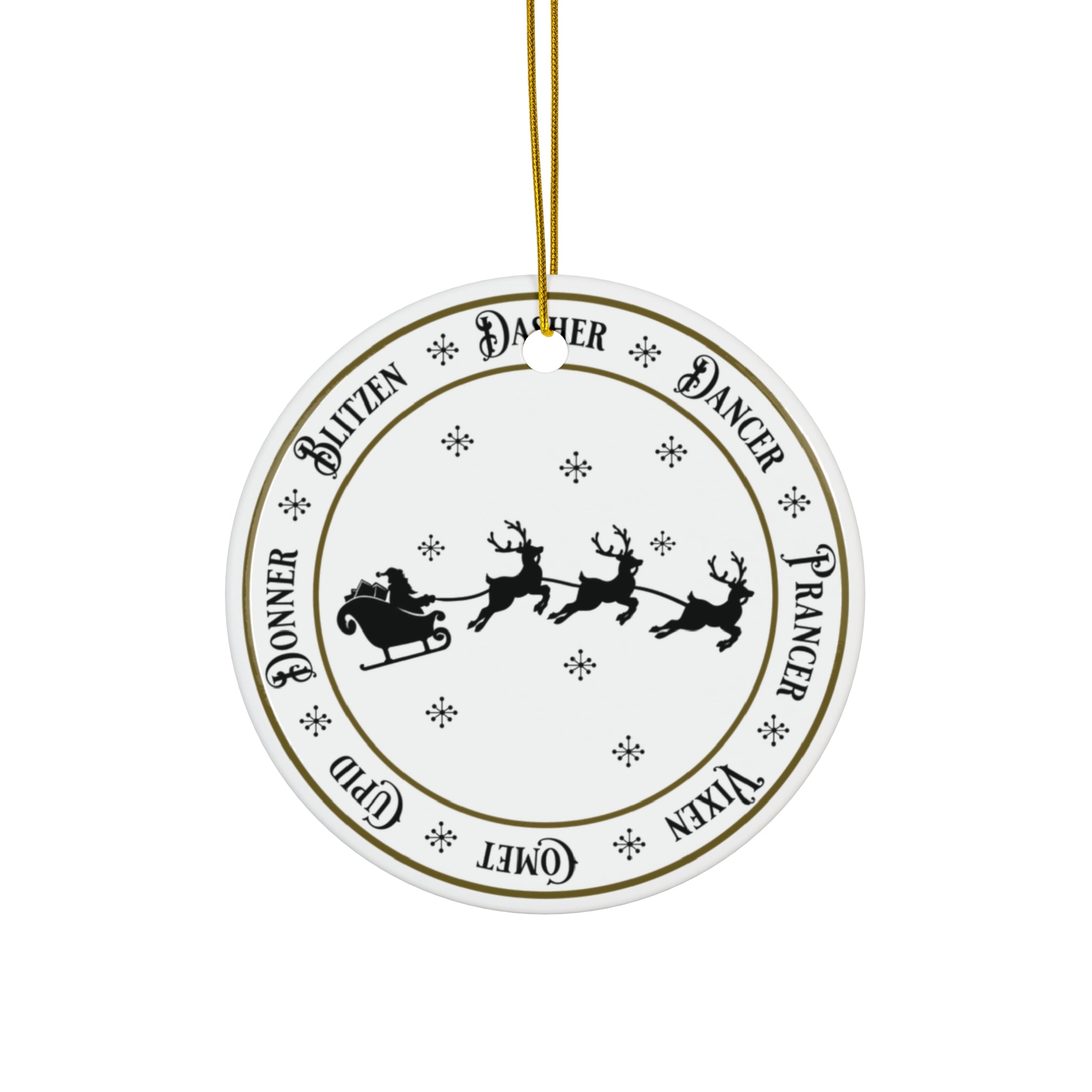 Santa Sleigh Reindeer Ceramic Disc Ornament           Item #1056987