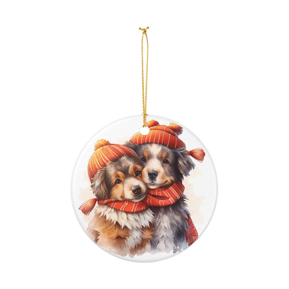 Ceramic Christmas Ornament with Cozy Puppy Winter Scarf Design   Item #737509