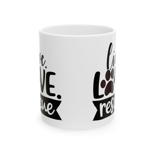 Rescue Paw Print Mug — Live Love Rescue Ceramic Coffee Cup 11oz   Item #354084