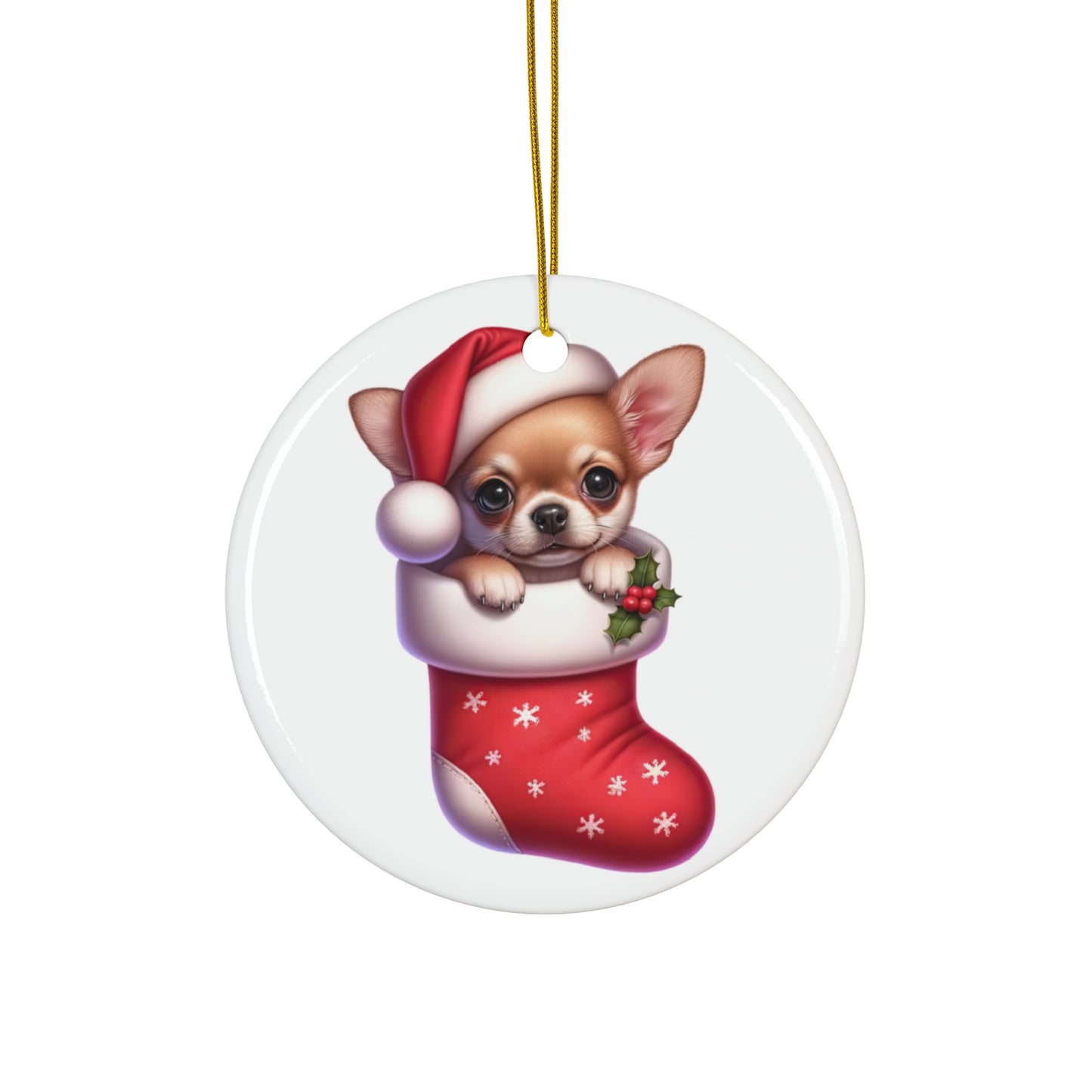 Chihuahua Christmas Stocking Ceramic Disc Ornament       Item #9048198