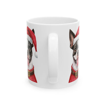 Christmas Boston Terrier Mug – Cute Dog in Santa Hat Ceramic Coffee Cup 11oz   Item #514929