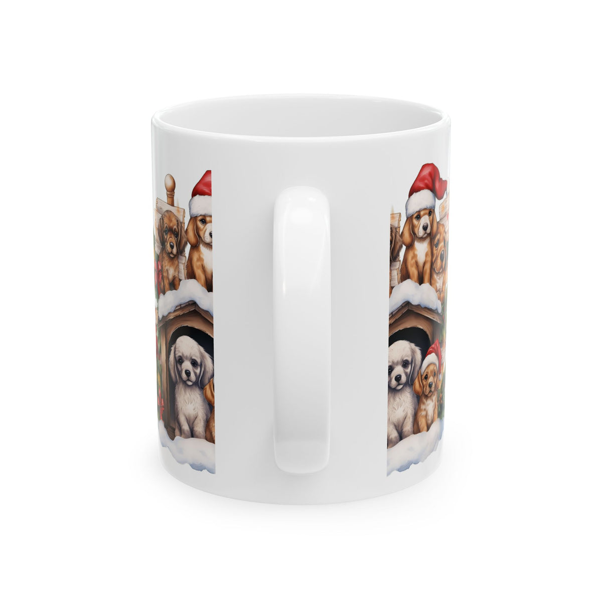 Christmas Puppies Ceramic Mug — Festive Dog House Holiday Coffee Cup 11oz  Item #99334