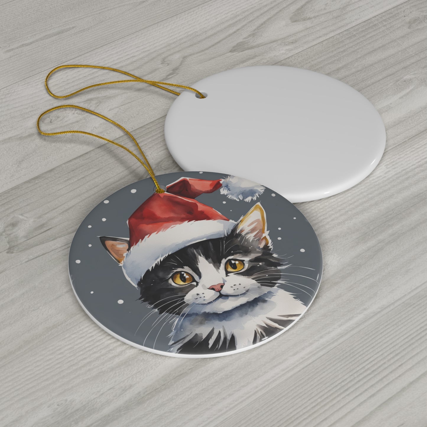 Christmas Cat Ceramic Disc Ornament     Item #6289261