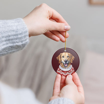 Festive Dog In Christmas Sweater Ceramic Ornament   Item #972966