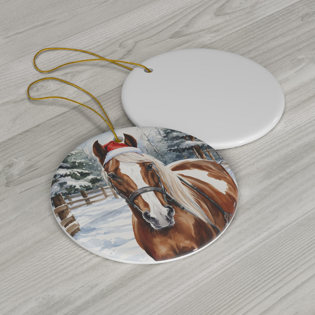 Horse Christmas Ceramic Disc Ornament       Item #9230307