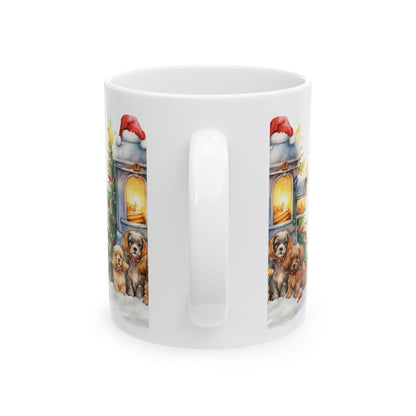 Christmas Puppy Mug — Cozy Stove, Tree & Santa Hat 11oz  Item #660451