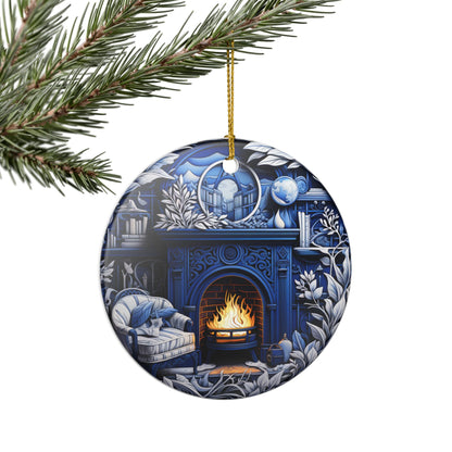 Cozy Blue Fireplace Ceramic Ornament   Item #933152