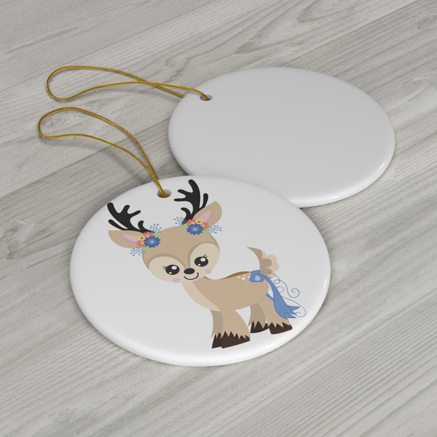 Floral Deer Ceramic Disc Ornament        Item #3835145