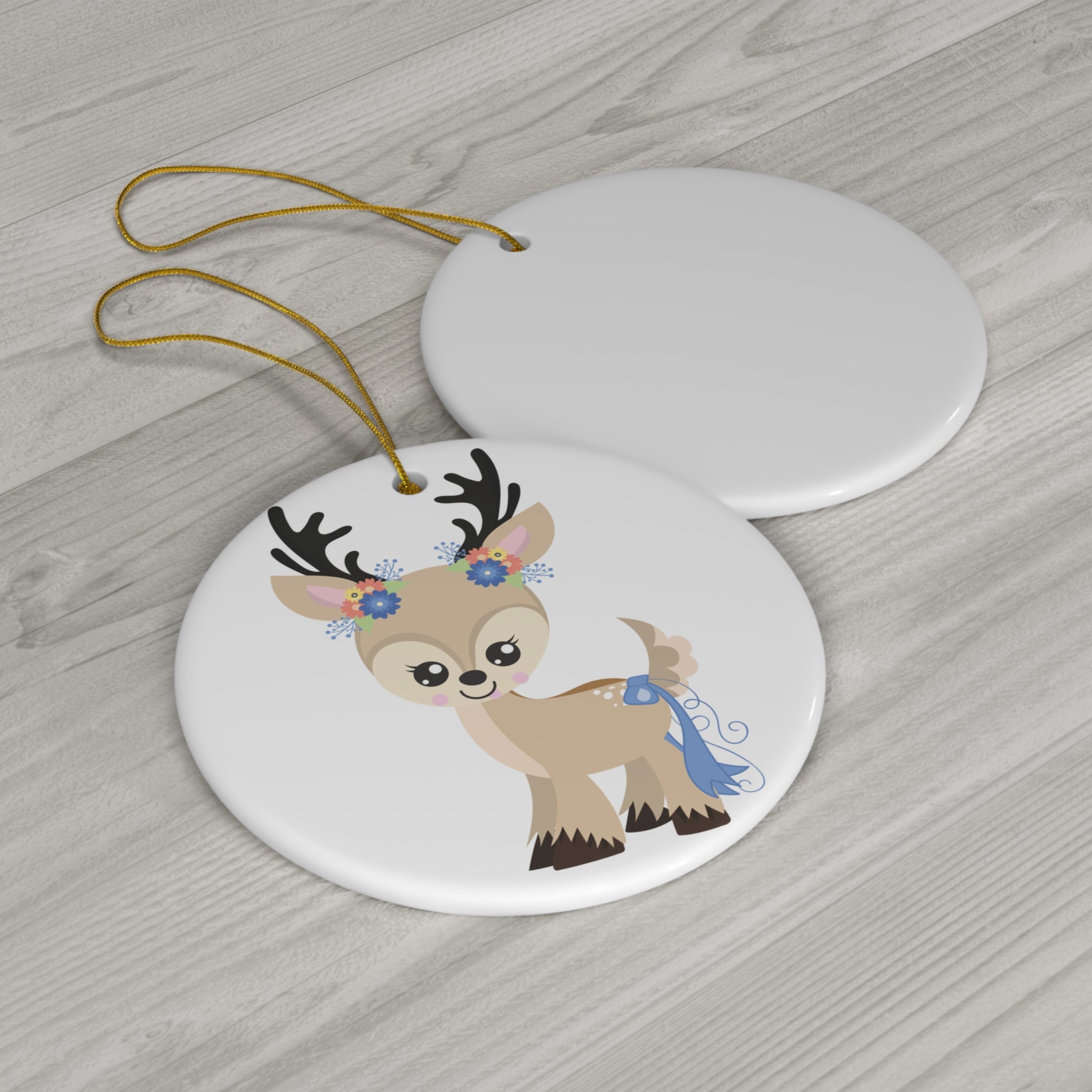 Floral Deer Ceramic Disc Ornament        Item #3835145 - Buckshot's Bargain Barn