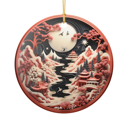 Japanese Moonlit Mountain Landscape Ceramic Ornament    Item #956651